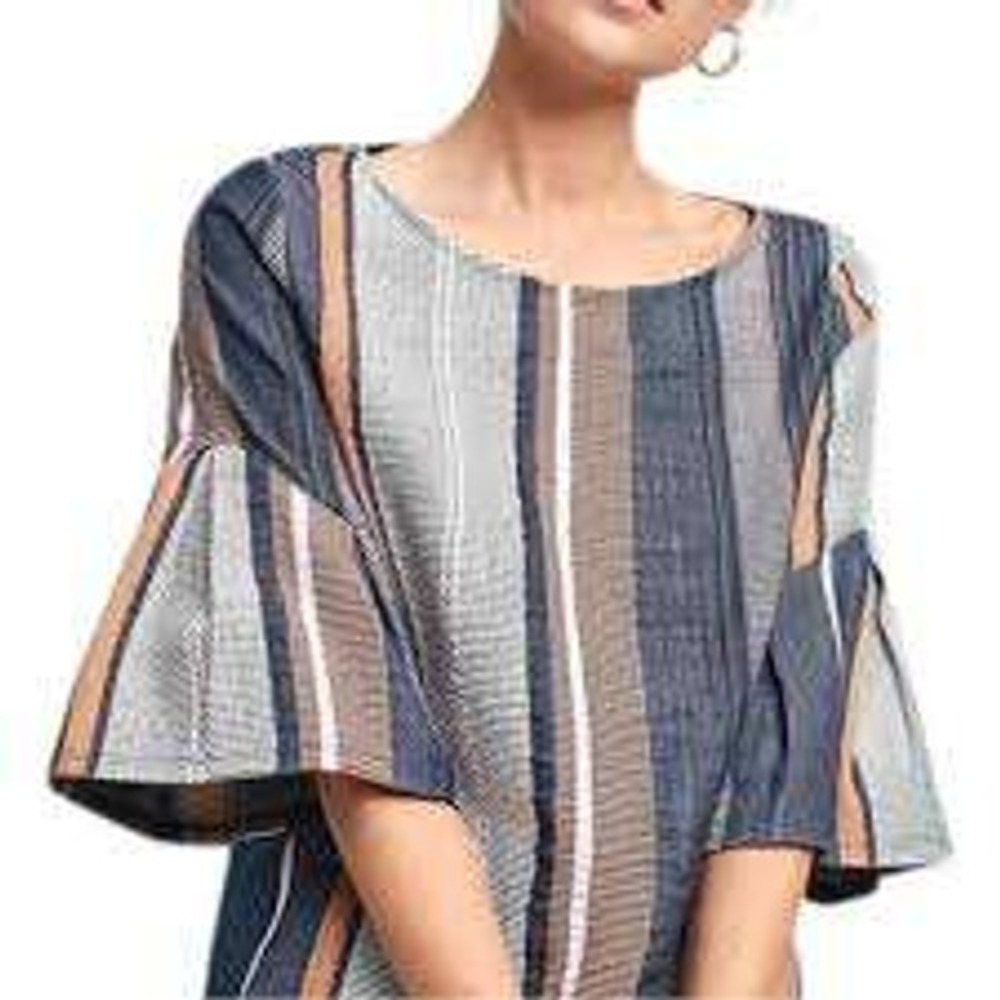 Dolan Anthropologie Blue Textured Striped Bell Sleeve Top MEDIUM Boho Eclectic